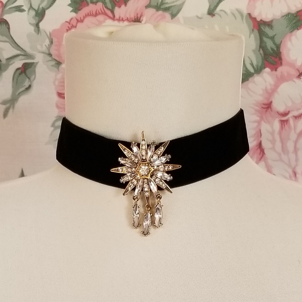 Crystal and Velvet Choker Necklace